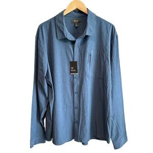 FLX Dynamic Stretch Urban Commuter Long Sleeve Button Up Shirt Blue XXL
